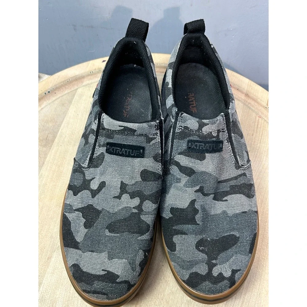 Xtratuf Deck Shoes Men 11 Gray Camo Sharkbyte Slip On 110020 HDZ Boating Fishing